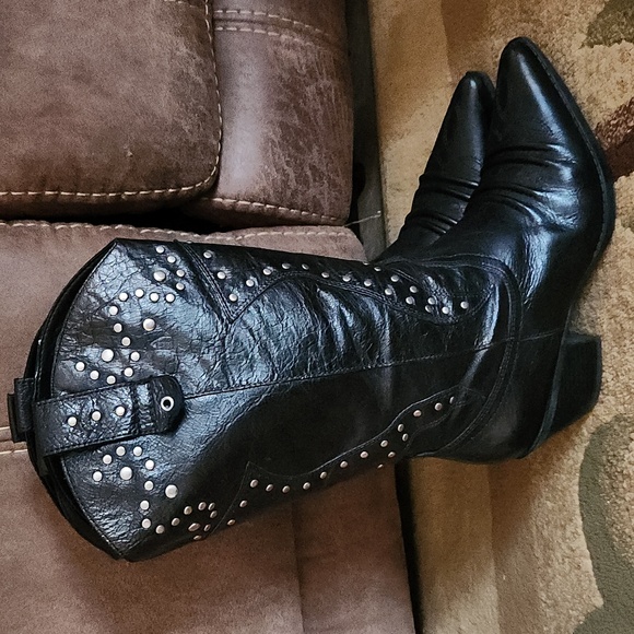 Reba black stud leather western boots - Picture 1 of 12